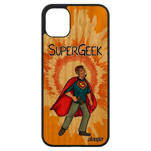 Coque Bois Silicone Super Geek Pour Iphone 11 Motif Heros Jeux Video Humour Mobile Comics Humoristique Gamer Drole Console