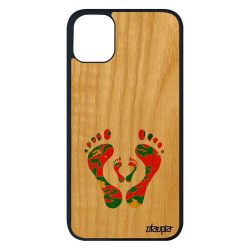 Coque En Bois Silicone Pour Iphone 11 Pro Max Trace De Pas Jamaique Case Housse Fille Pied Cadeau Femme Amour Empreinte Reggae