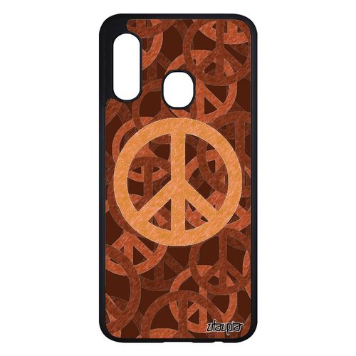 Coque Samsung Galaxy A20e En Silicone Peace And Love Motif Philosophie Paix Et Amour & Portable Yoga Marron De Protection Tatouage