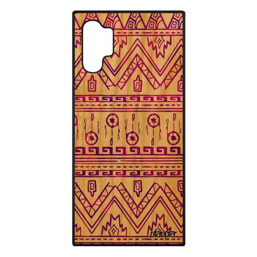 Coque pour Samsung Note 10+ Plus en bois silicone Motif azteque effet fait main de protection case mobile art violet peinture galaxy