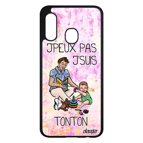 Coque humour j'peux pas j'suis tonton Samsung A20e silicone mobile oncle texte jpeux drole violet noir housse original enfant galaxy