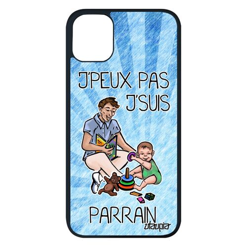 Coque iPhone 11 pro max silicone j'peux pas j'suis parrain bleu bd humoristique drole enfant mobile humour jpeux je etui