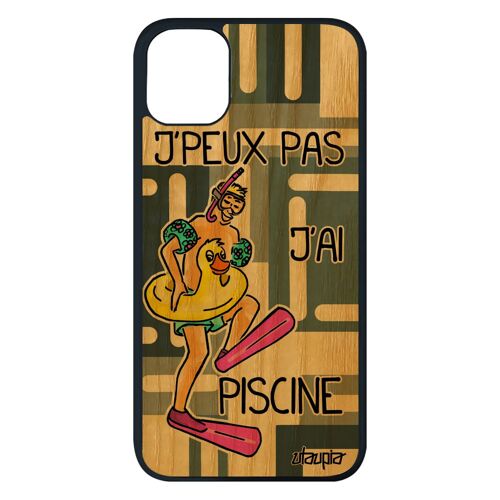 Coque bois j'peux pas j'ai piscine telephone iPhone 11 pro max silicone natation humoristique personnalisé Gris case cover de