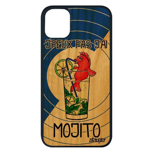 Coque Silicone Iphone 11 Pro Max Bois J'peux Pas J'ai Mojito Rigide Bande Dessinée Humour Solide Bleu Comique Drole Cocktail