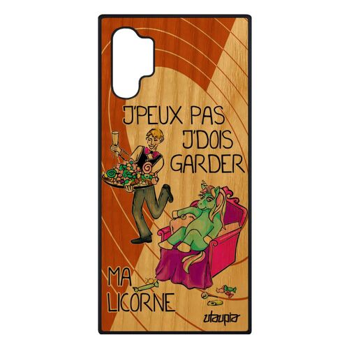 Coque Samsung Note 10+ Plus en bois silicone j'peux pas j'dois garder ma licorne jpeux etui housse orange bd texte poney 4G galaxy