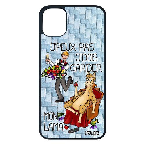 Coque pour iPhone 11 pro max silicone humour j'peux pas j'dois garder mon lama bleu comique drole de protection je solide
