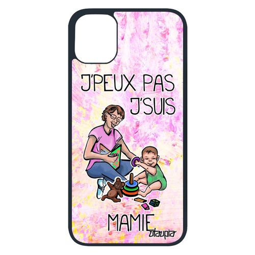 Coque rigide iPhone 11 pro silicone j'peux pas j'suis mamie comique grand mere humour texte de protection violet mamy enfant