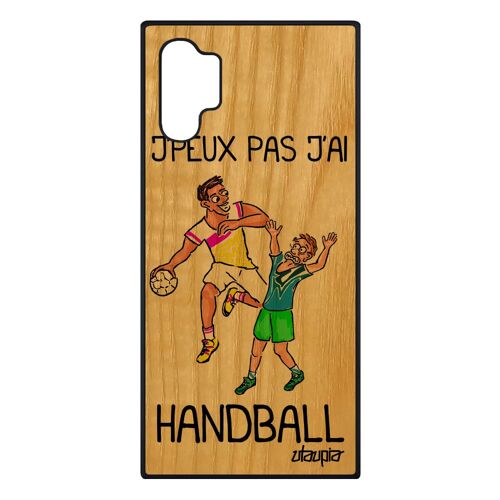 Coque Note 10+ Plus en bois silicone j'peux pas j'ai handball de protection etui Bleu drole humoristique sport souple Samsung galaxy