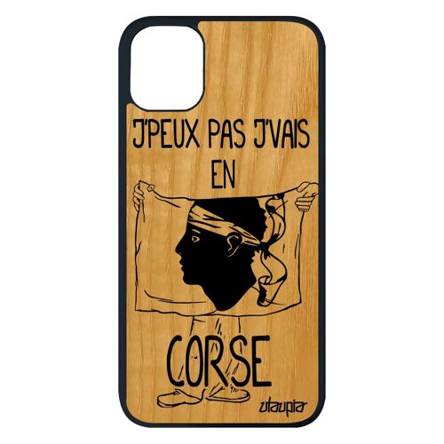 Coque Iphone 11 Pro Max Bois Naturel Silicone J'peux Pas J'vais En Corse Unique Rigide Foot Basket Drapeau Corsica Housse De