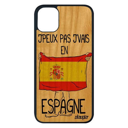 Coque j'peux pas j'vais en Espagne pour iPhone 11 pro max bois silicone antichoc 512 Go basket jeux olympiques Euro noir jo de