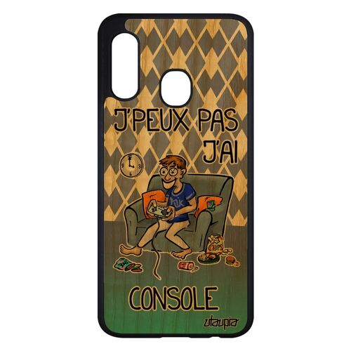 Coque Samsung A20e bois silicone j'peux pas j'ai console de protection jpeux texte etui gamer play je bleu jeux video mobile galaxy