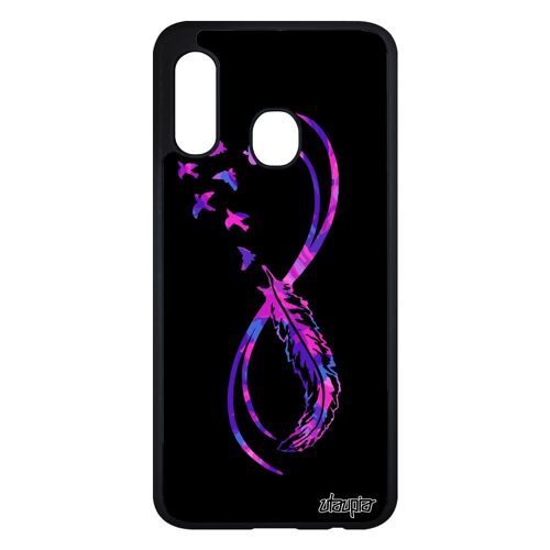 Coque silicone A20e infini multicolore dessin Violet antichoc oiseau zen plume femme SM-A202F amour telephone coloré Samsung galaxy