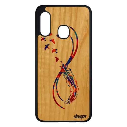 Coque infini pour Samsung Galaxy A20e bois silicone multicolore smartphone eternel plume case tattoo etui imprimé oiseau Orange de