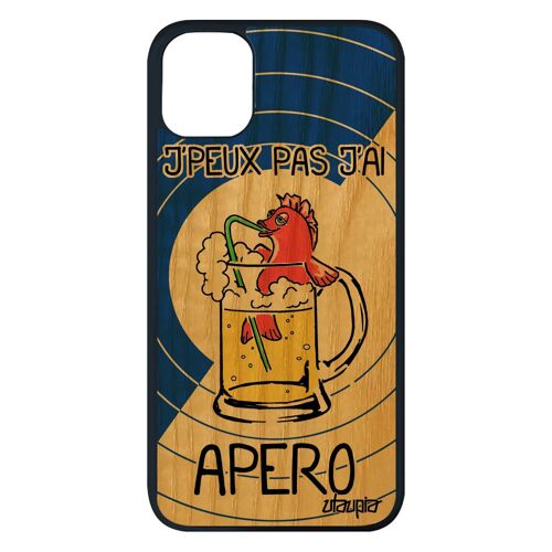 Coque iPhone 11 pro max en bois silicone j'peux pas j'ai apero smartphone motif 64 Go bourré comique drole Bleu de protection