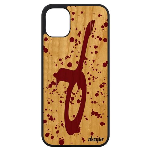 Coque iPhone 11 vrai bois silicone Signe du zodiaque taureau tache d'encre calligraphie univers souple Rouge rigide horoscope