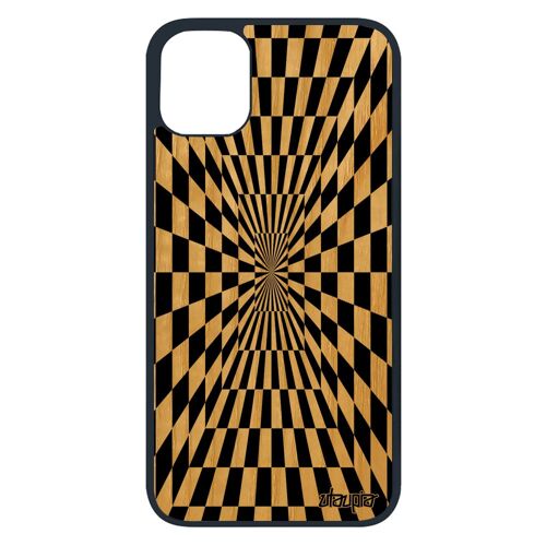 Coque Silicone Iphone 11 Pro Bois Illusion D'optique Souple Carreaux Frêne Bicolore Geometrie Mirage Art Visuel Effet Noir 4g