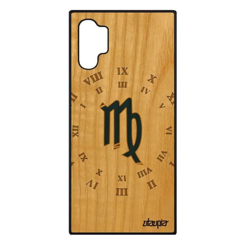 Coque Bois Pour Samsung Galaxy Note 10+ Plus Silicone Signe Vierge Astrologique Du Zodiaque Housse Univers Noir Galaxie Horloge Bleu