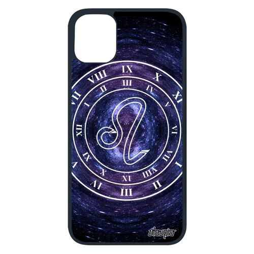 Coque Signe astrologique lion pour iPhone 11 pro silicone du zodiaque Bleu horloge avenir ciel univers montre antichoc galaxie