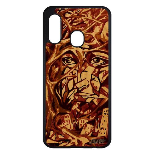 Coque Portrait Street Art Samsung Galaxy A20e Bois Silicone Femme Artisanat Case Marron Arbre Visage Peinture Huile Telephone 4g De