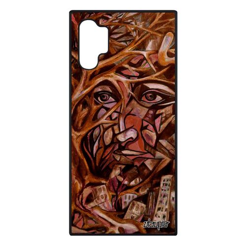 Coque silicone Samsung Note 10+ Plus portrait street art arbre homme TPU peinture cadeau original case marron bumper abstrait galaxy