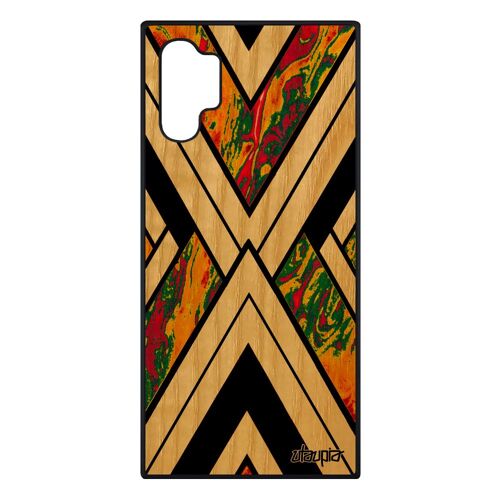 Coque Samsung Note 10+ Plus vrai bois silicone marbre etui pierre mobile jolie jaune geometrique design motif granite housse galaxy