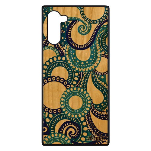 Coque motif cachemire Galaxy Note 10 bois silicone ethnique personnalisé unique de protection Bleu indien fantaisie housse Samsung