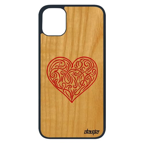 Coque Bois Veritable Iphone 11 Pro Silicone CUr Cadeau Saint Valentin Telephone Cupidon Housse Romantique Amour Rigide Love