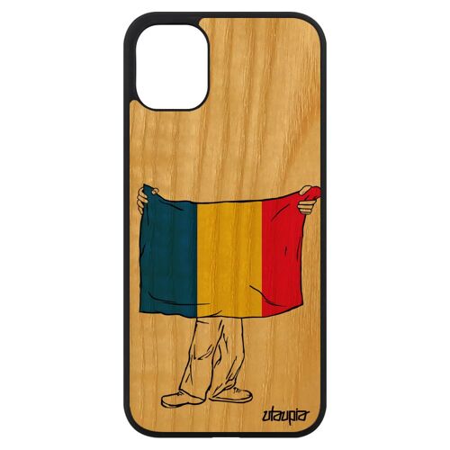 Coque Iphone 11 Bois Veritable Silicone Drapeau Roumanie Roumain Rigide Telephone Coupe D'europe Jeux Olympiques Euro Foot Jo