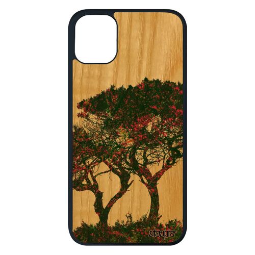 Coque pour iPhone 11 pro max bois silicone arbres de protection zen fleurs vert nature feuilles ecologie original case naturel