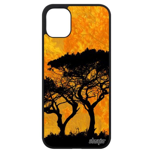Coque silicone pour iPhone 11 arbres afrique antichoc paysage nature savane feuilles orange ecologie aluminium design zen 4G