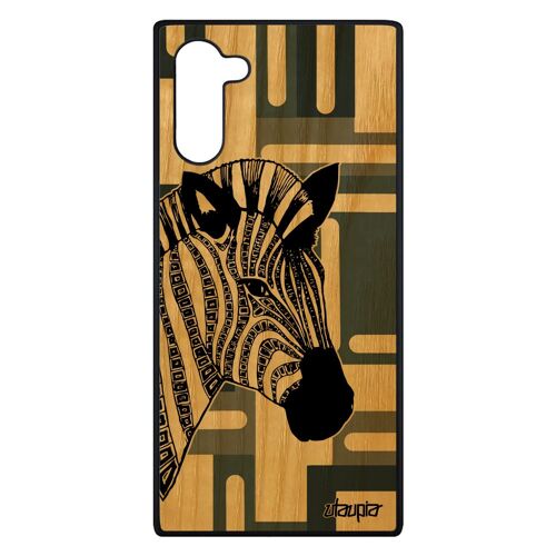 Coque zebre Samsung Galaxy Note 10 en bois et silicone cheval Gris azteque tribal dessin SM-N970F geometrique rayure design cubique