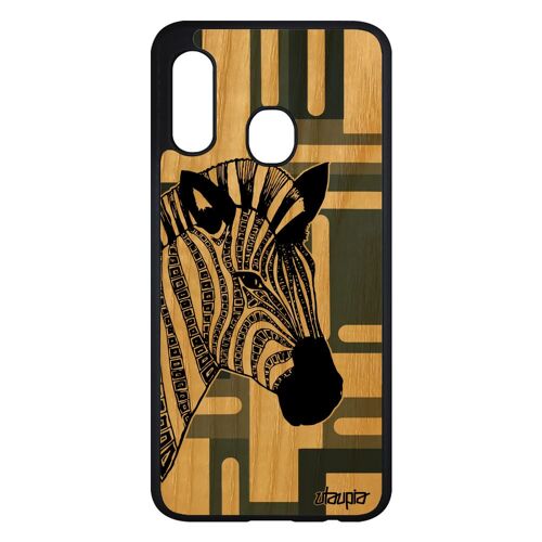 Coque Samsung A20e en bois silicone zebre cubique Gris noir et blanc unique tribal smartphone azteque TPU dessin case animal galaxy