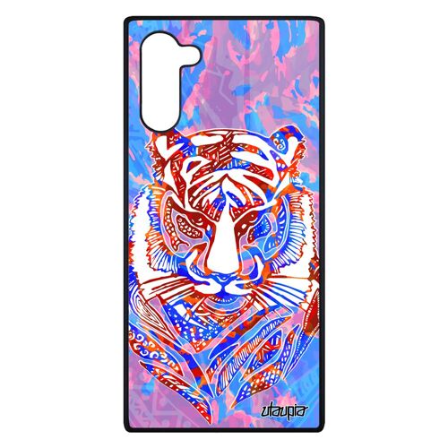 Coque Pour Samsung Note 10 Silicone Tigre Garcon Multicolore Feroce Couleur Azteque Animaux Plume Rigide Pastel Aluminium Galaxy