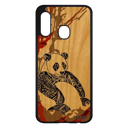 Coque En Bois Panda Samsung Galaxy A20e Silicone Ecologie De Protection Original Graphique Ethnique Animal Dessin Azteque Art Marron