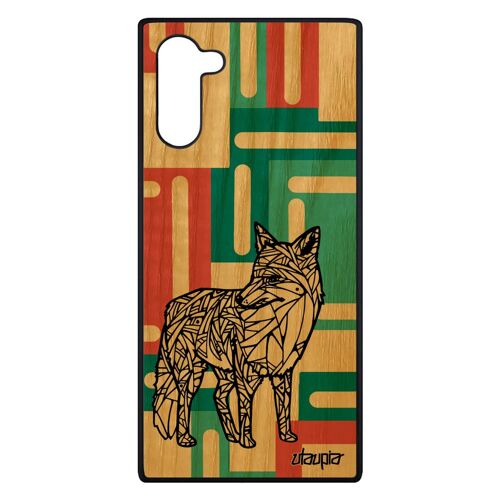 Coque pour Samsung Note 10 bois silicone renard carré Vert femme rusé portable telephone tribal design dessin smartphone de galaxy