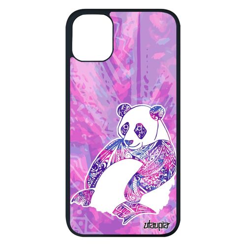 Coque antichoc iPhone 11 pro max silicone panda ethnique azteque noir multicolore pastel smartphone Violet couleur tribal asie