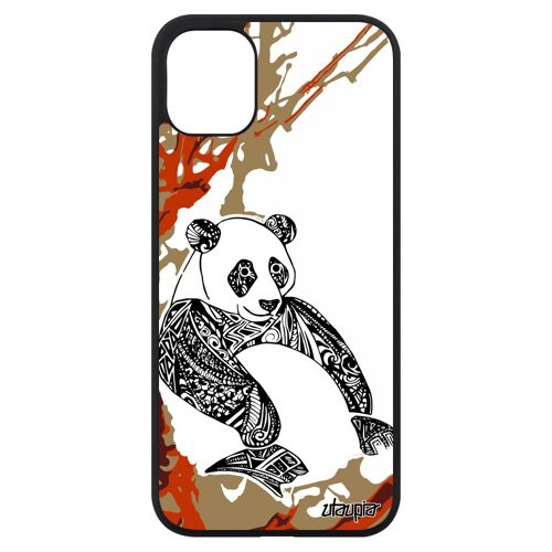 Coque pour iPhone 11 silicone panda bamboo art housse Marron tribal bebe peinture smartphone animal metal case graphique arbre