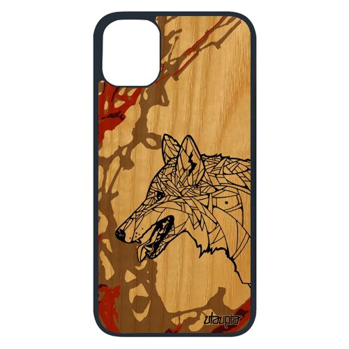 Coque Pour Iphone 11 Pro En Bois Silicone Loup Homme Foret De Protection Tribal Animal Noir Azteque Ethnique Mechant 4g Dessin