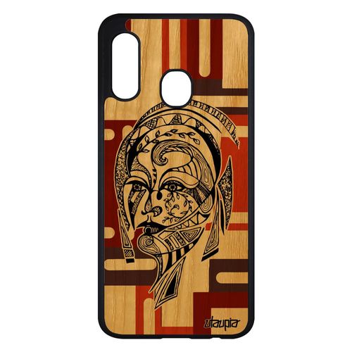 Coque Samsung Galaxy A20e Bois Silicone Femme Cover Marron Cube Fantaisie Portable Ethnique Feerique Geometrique Rigide Souple Fille