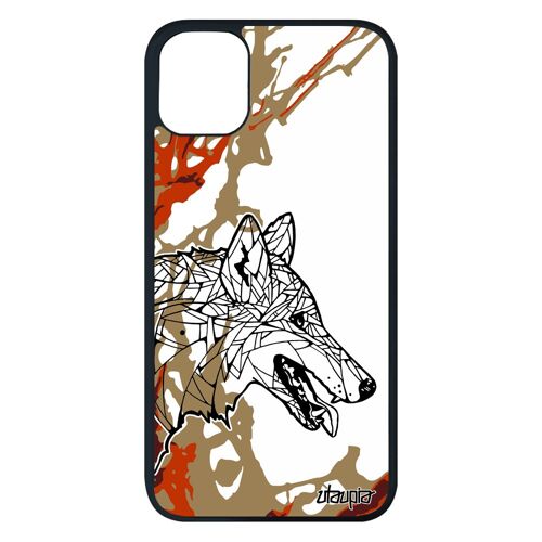 Coque pour iPhone 11 pro max silicone loup azteque Marron case dessin homme smartphone ethnique peinture noir chien art de