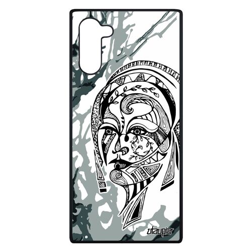 Coque Samsung Note 10 Silicone Femme Art Telephone Pas Cher Peinture Fille Arbre Portrait Dessin Noir Ethnique Princesse Gris Galaxy