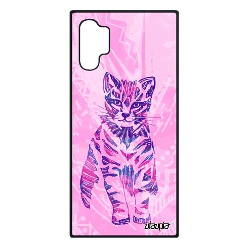 Coque Samsung Note 10+ Plus silicone chat case ethnique tribal felin bumper chaton femme plume Violet animaux matou jolie de galaxy