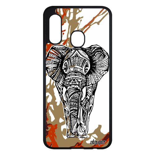 Coque Samsung Galaxy A20e Silicone Elephant Azteque Design Graphique Marron Dessin 4g Antichoc D'afrique Arbre Telephone Ethnique De
