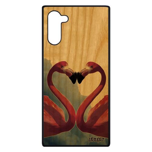 Coque silicone Note 10 bois flamand rose telephone animaux ciel souple amour etui portable love personnalisé oiseau Samsung galaxy