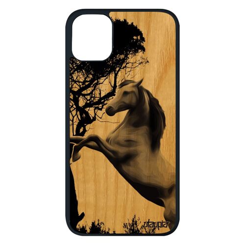 Coque cheval telephone iPhone 11 pro max vrai bois silicone mobile gris design 512 Go arbre original poney animaux housse etui