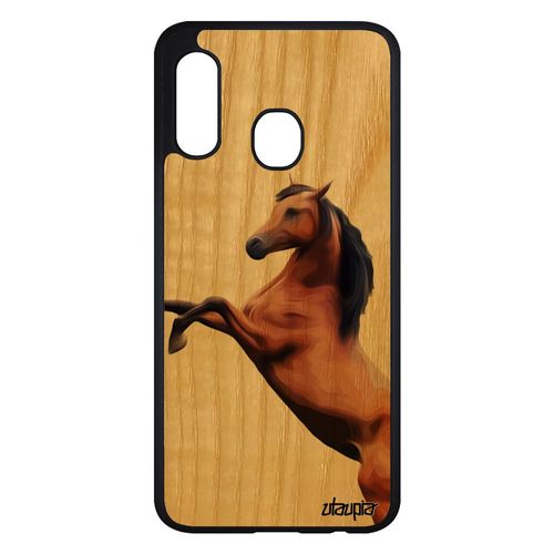 Coque Cheval Samsung Galaxy A20e Bois Silicone Housse Originale Marron Poney Dessin Design Animal Jolie Poulain Case Personnalisé De