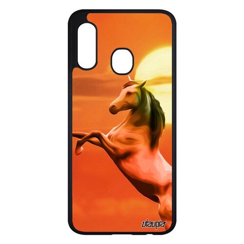 Coque Samsung A20e en silicone cheval animal poulain design couché de soleil antichoc poney animaux smartphone orange ciel galaxy