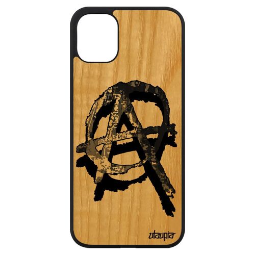Coque Silicone Pour Iphone 11 Bois Naturel Anarchie Street Art Anarchiste Anarchy Tague Hardrock Gothique Antichoc Design Punk