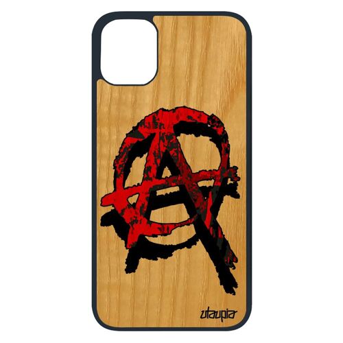 Coque En Bois Silicone Anarchie Iphone 11 Pro Revolution Cadeau D'anniversaire Anarchiste Telephone Portable Pas Cher Rouge De