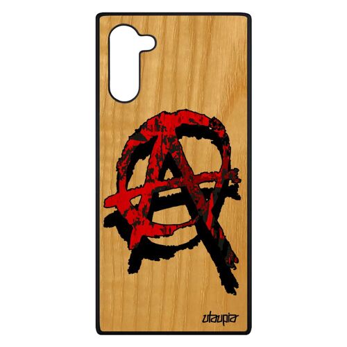 Coque pour Note 10 en bois silicone anarchie anarchiste tague hardrock metal anarchy graff portable Femme punk Rouge Samsung galaxy